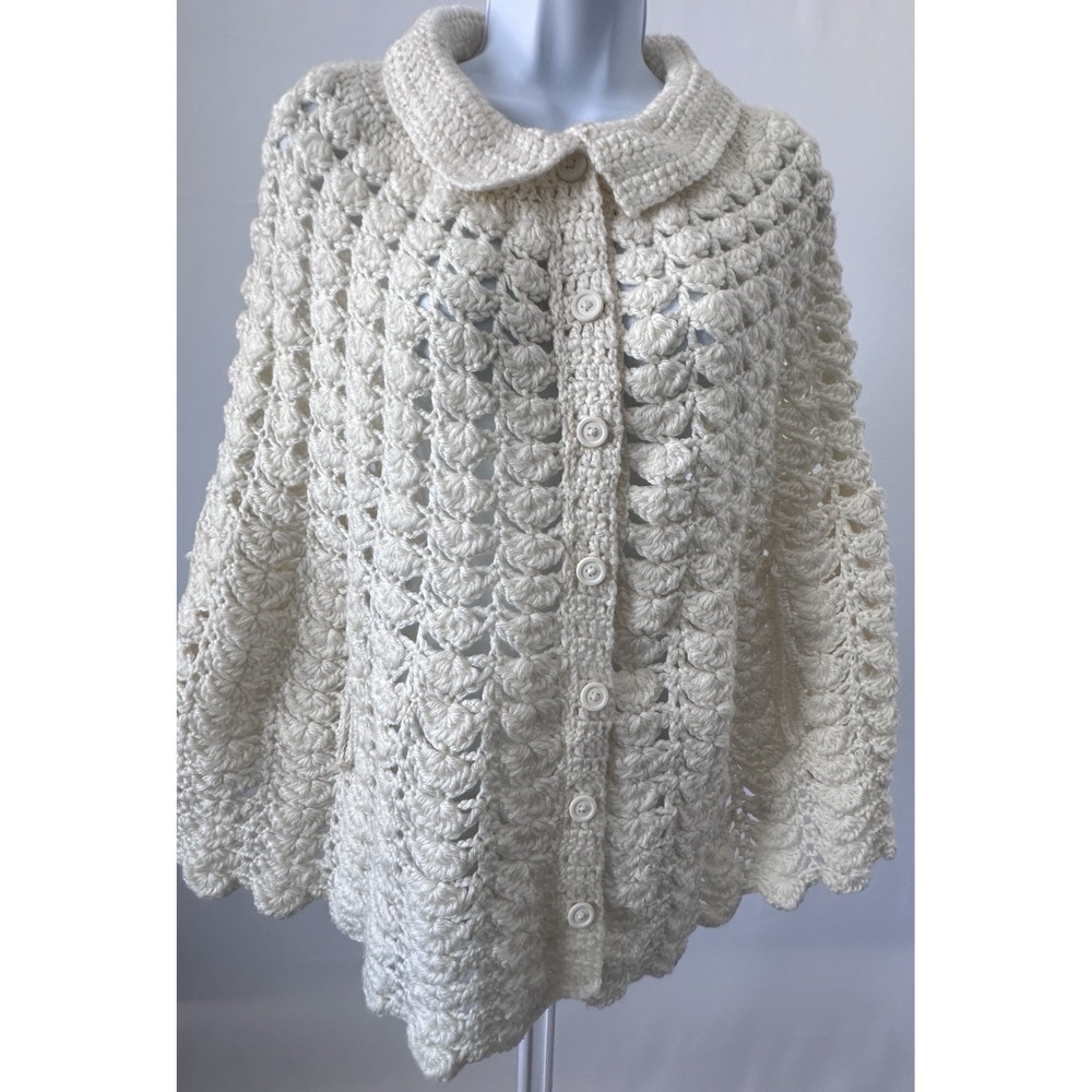VTG Crochet Poncho Cape Shawl Boho Hippie Grandma Cottage